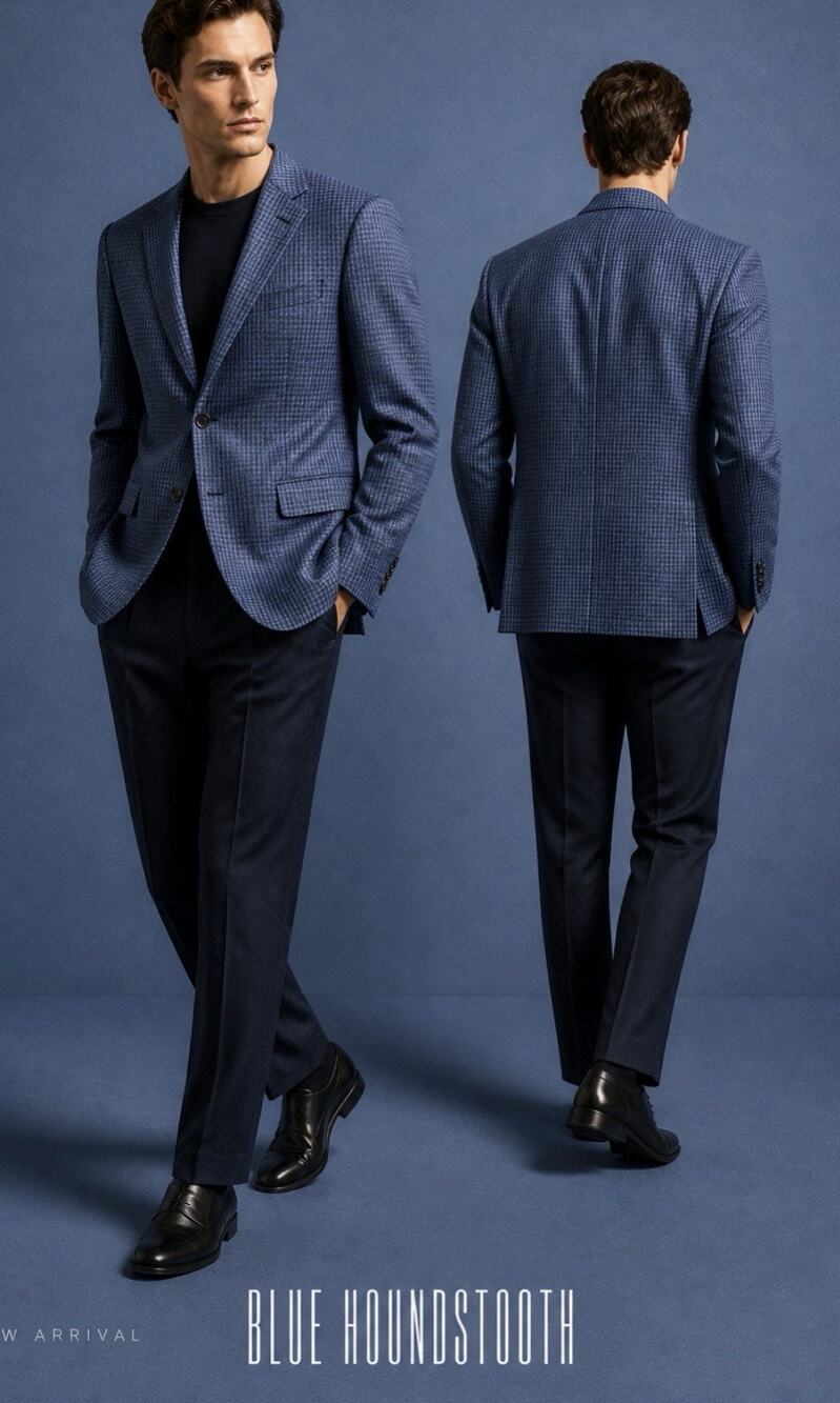 Jos. A. Bank Tailored Fit Wool-Silk Blend Check Sport Coat Blue Black 48L $349